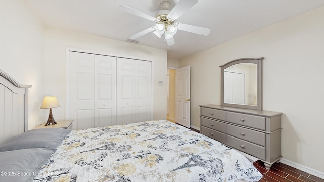 bedroom with a closet and ceiling fan