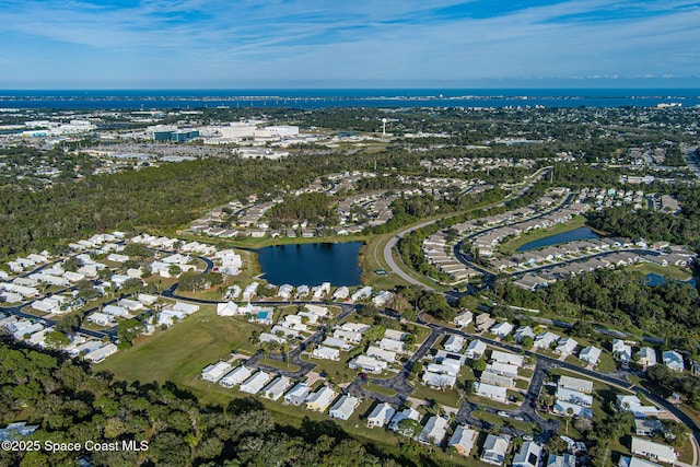 aerial view featuring a water view