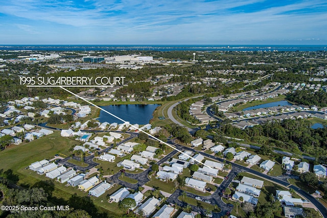 bird's eye view featuring a water view