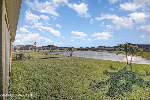 view of yard with a water view