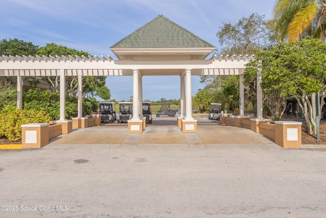 view of patio featuring a pergola