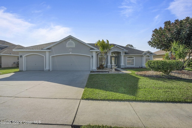 single story home with a front lawn and a garage