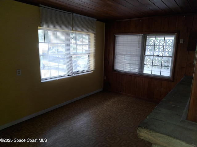 interior space featuring wood walls and wood ceiling