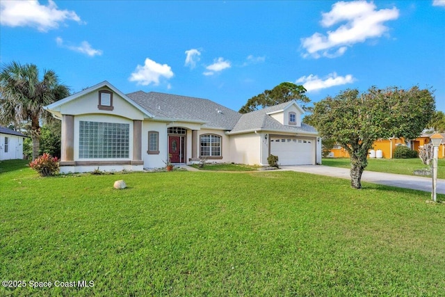 view of front facade featuring a front lawn and a garage