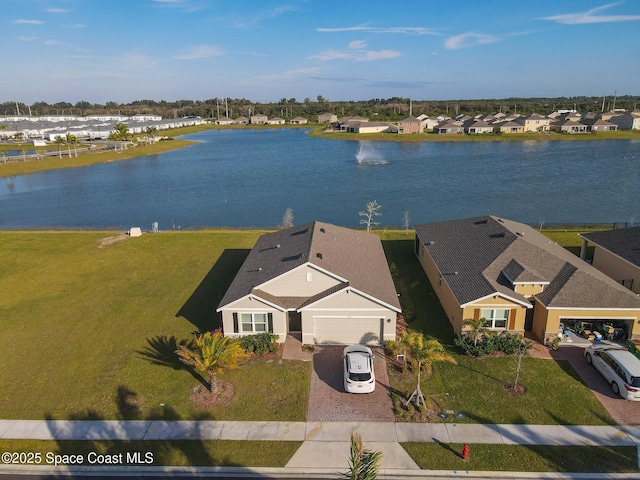 aerial view featuring a water view