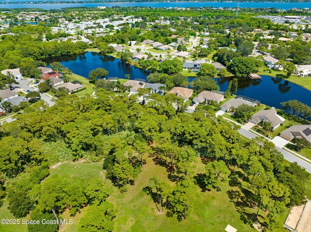 aerial view with a water view