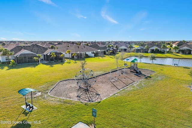 bird's eye view featuring a water view