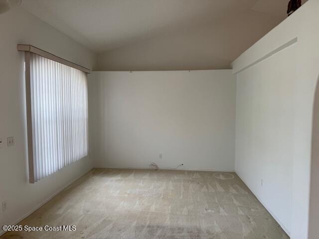 empty room featuring lofted ceiling, light carpet, and a wealth of natural light