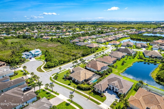 aerial view with a water view