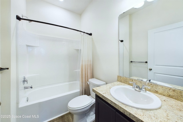 full bathroom with vanity, toilet, and shower / bath combo