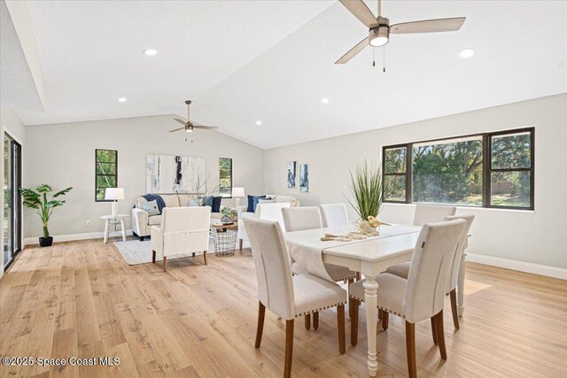501 Empire Ave NE, Palm Bay, FL 32907 - dining area with a wealth of natural light, ceiling fan, light hardwood / wood-style floors, and vaulted ceiling