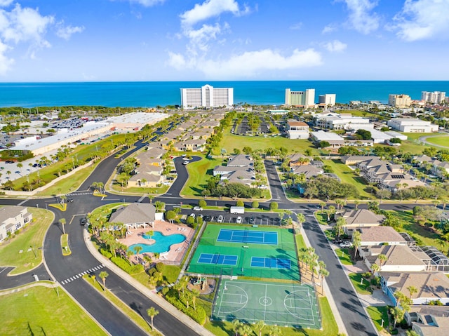 aerial view featuring a water view