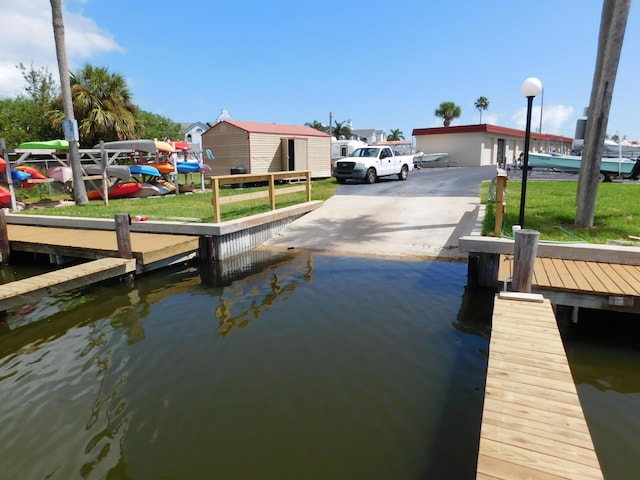 view of dock with a water view