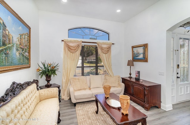 living room with light hardwood / wood-style floors