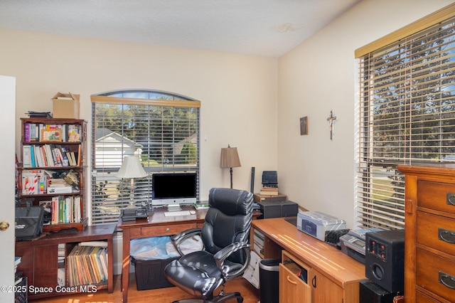 office area with hardwood / wood-style floors