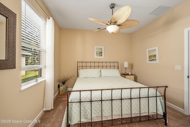 bedroom with carpet flooring and ceiling fan