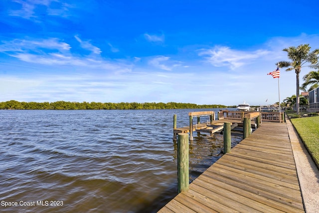 view of dock with a water view