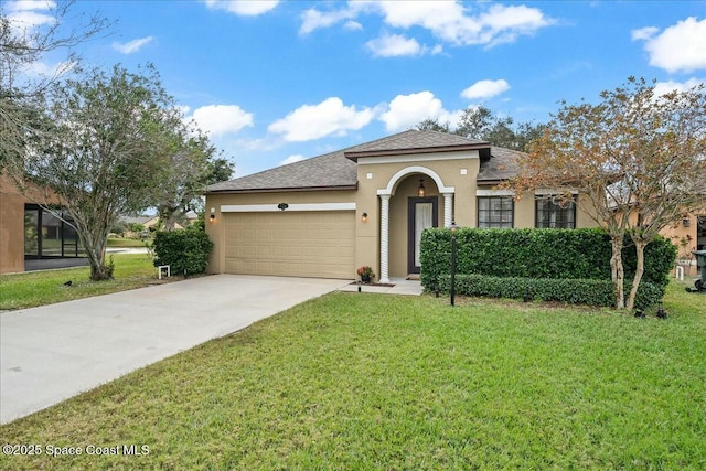 view of front facade with a garage and a front yard