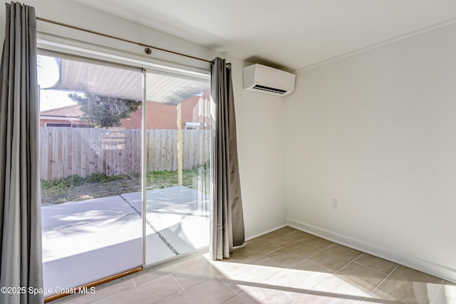 doorway to outside featuring an AC wall unit and light tile patterned floors