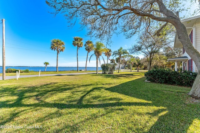 view of yard featuring a water view