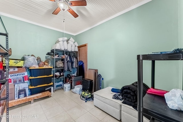 storage room with ceiling fan