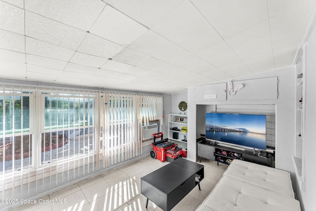 living room featuring light tile patterned floors