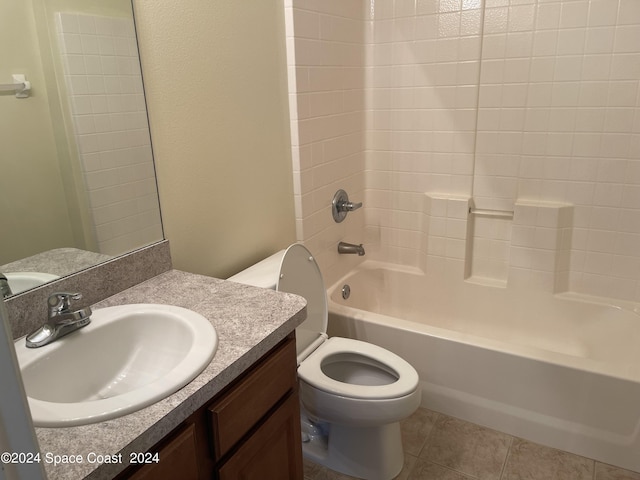 full bathroom with tile patterned flooring, vanity, shower / bath combination, and toilet