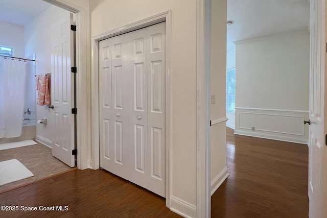 corridor featuring dark hardwood / wood-style floors