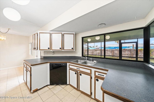 kitchen with white cabinets, dishwasher, pendant lighting, and sink