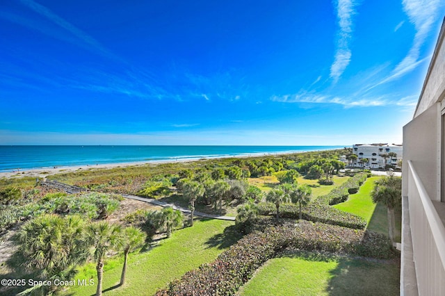 bird's eye view with a view of the beach and a water view