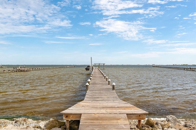 view of dock featuring a water view