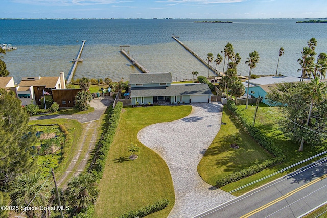 aerial view with a water view