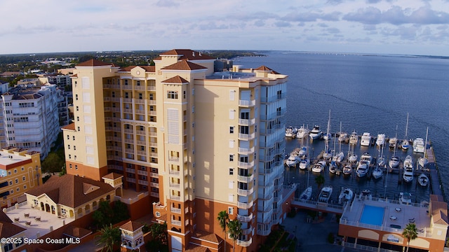 aerial view with a water view