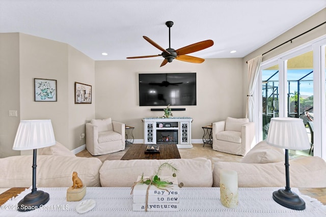 living room with ceiling fan