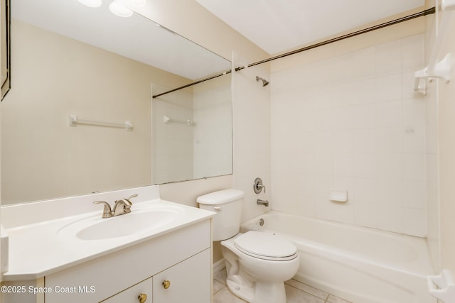 full bathroom featuring tile patterned flooring, vanity, toilet, and tiled shower / bath combo