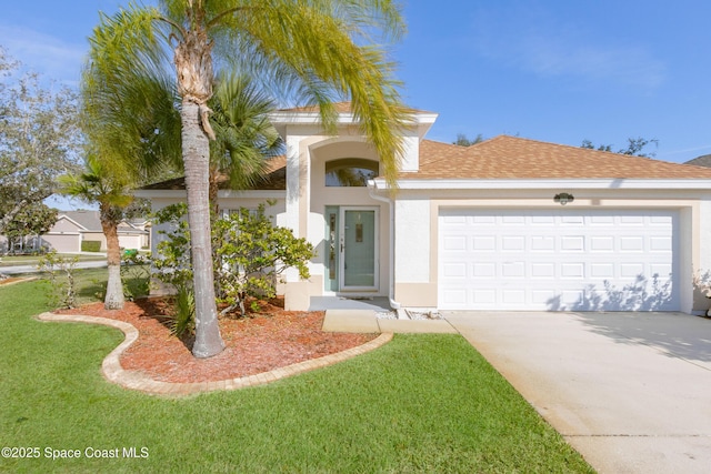 view of front of home featuring a garage and a front yard