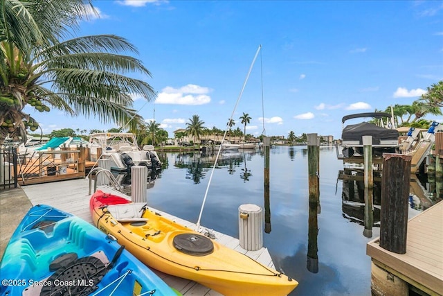 dock area with a water view