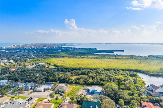 drone / aerial view featuring a water view