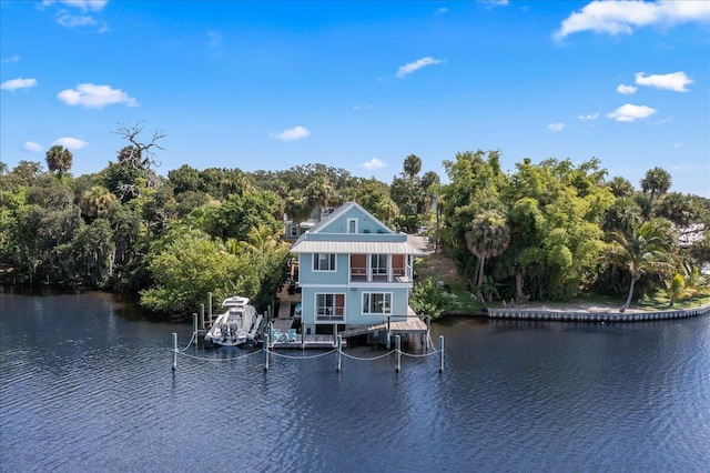 property view of water with a dock