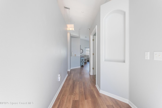 hall with wood-type flooring