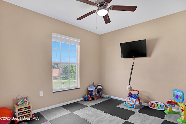 playroom with ceiling fan