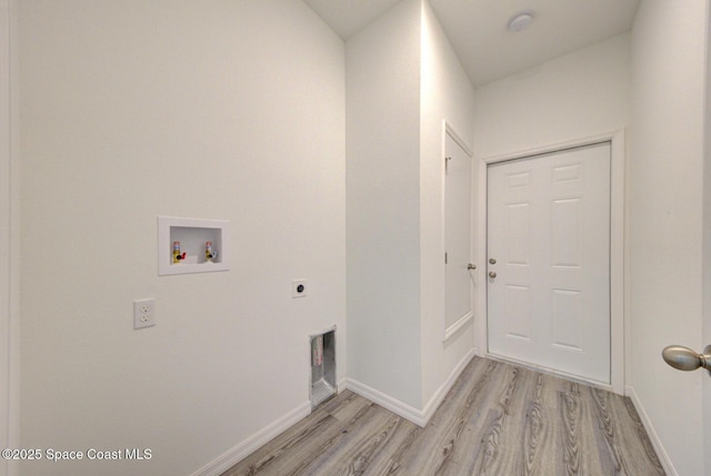 laundry room featuring washer hookup, light hardwood / wood-style floors, and electric dryer hookup