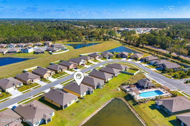 aerial view featuring a water view