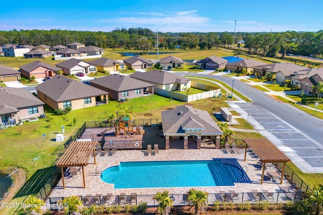 view of pool featuring a pergola and a patio