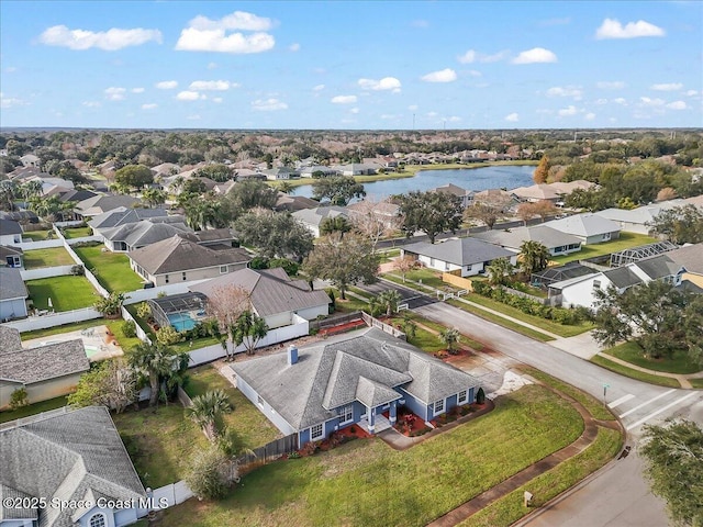 aerial view with a water view