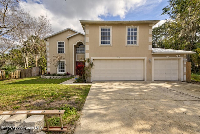 front facade with a garage and a front yard