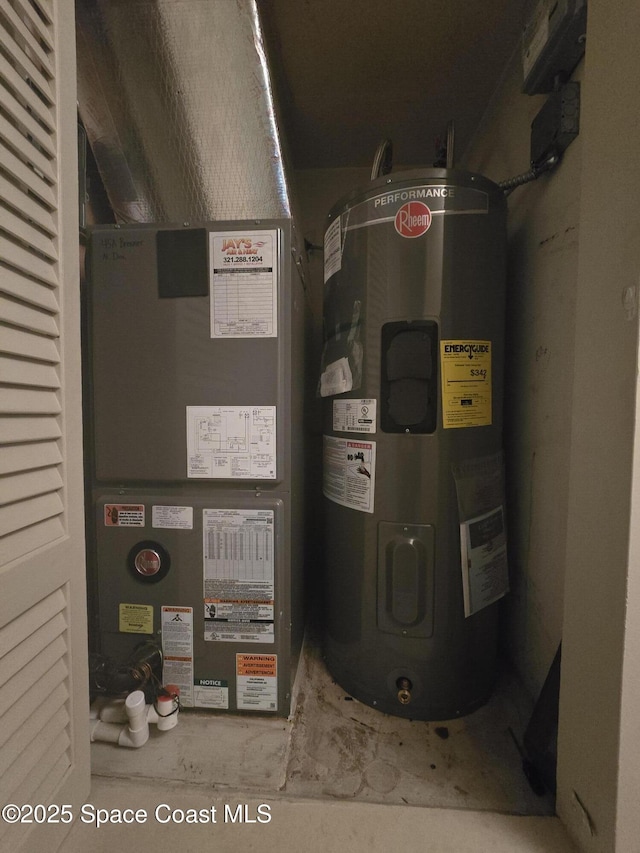 utilities featuring electric water heater and heating unit