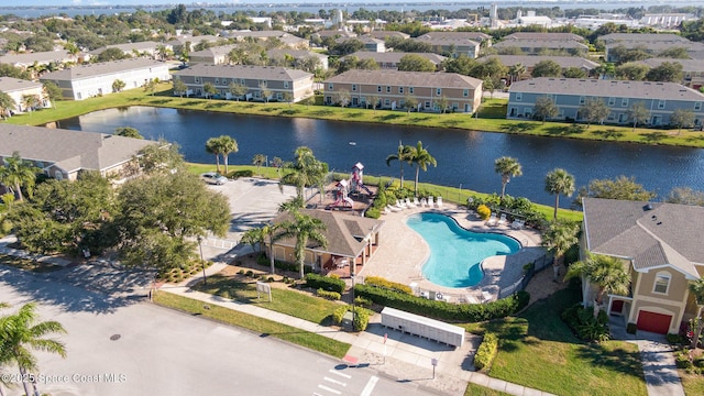 aerial view featuring a water view