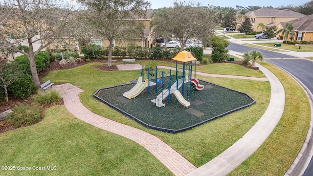 view of play area featuring a yard