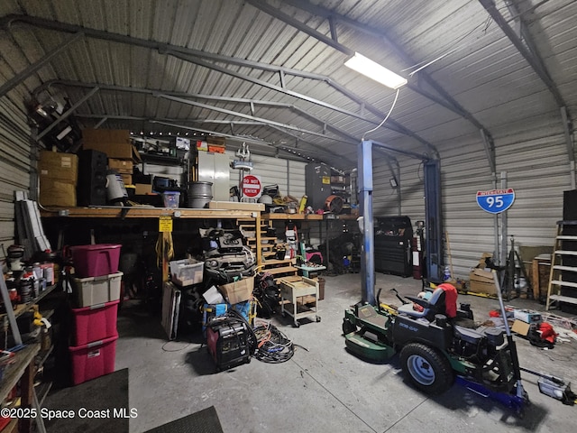 garage featuring a workshop area